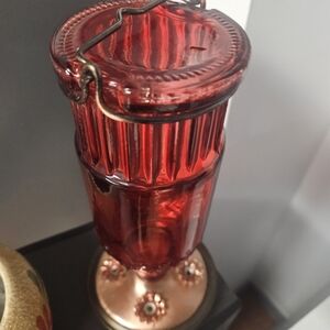 Vintage Red Glass Hummingbird Feeder